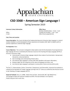 ASL I Syllabus: Appalachian State University, Spring 2019