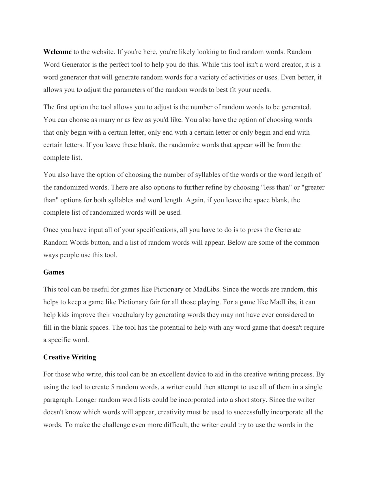 Random Word Generator Pictionary