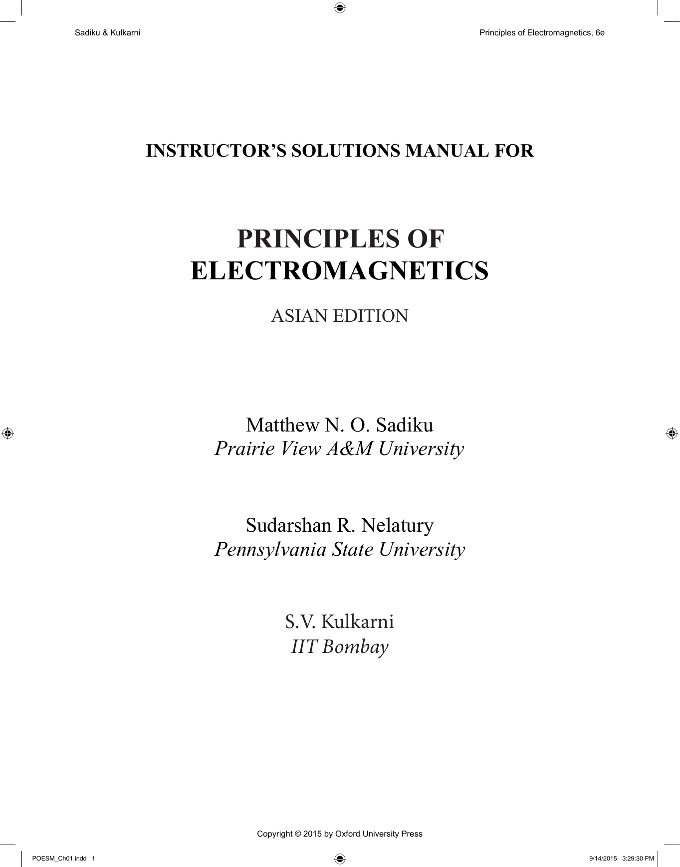 Elements Of Electromagnetics 6th Edition Solution