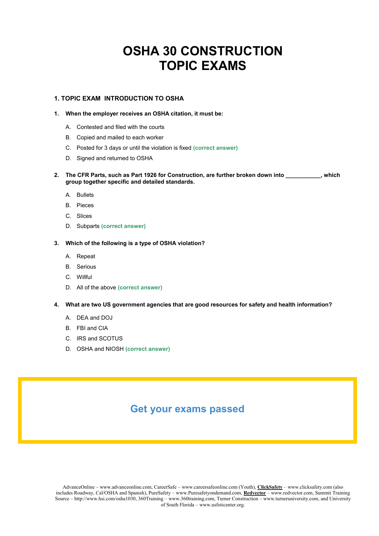 Osha 30 Construction Test Answer Key Cli Saf