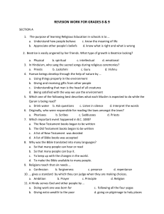 Religious Education Revision Worksheet Grades 8 & 9