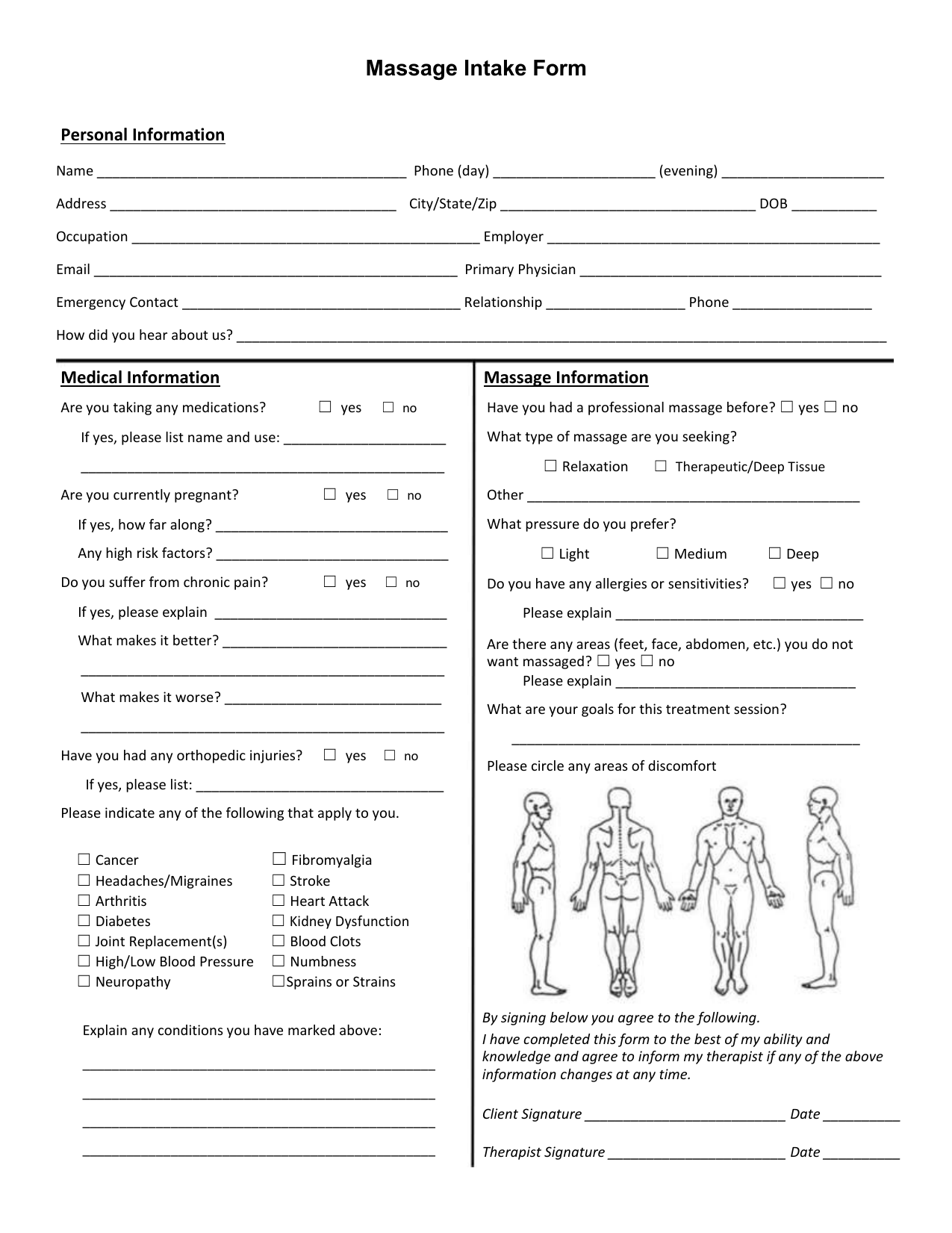 Intake Form Template For Massage