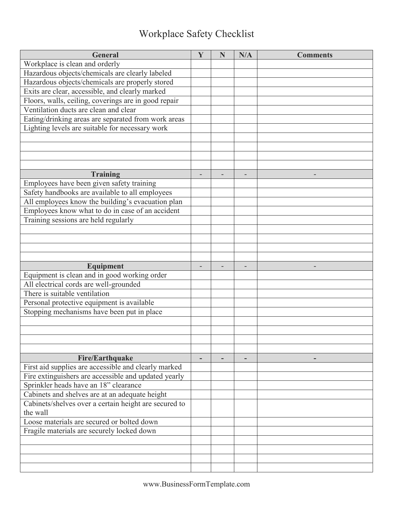 Workplace Safety Checklist