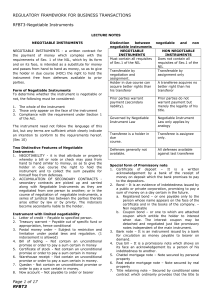 Negotiable Instruments: RFBT Lecture Notes