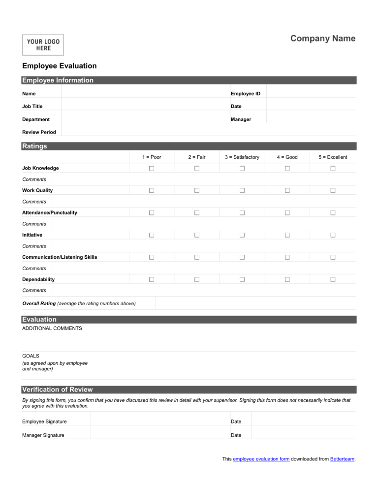 Free Employee Evaluation Form Template Evaluation Employee Employee Riset 0070