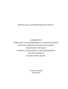 Models And Algorithms For Data Privacy-PhDThesis