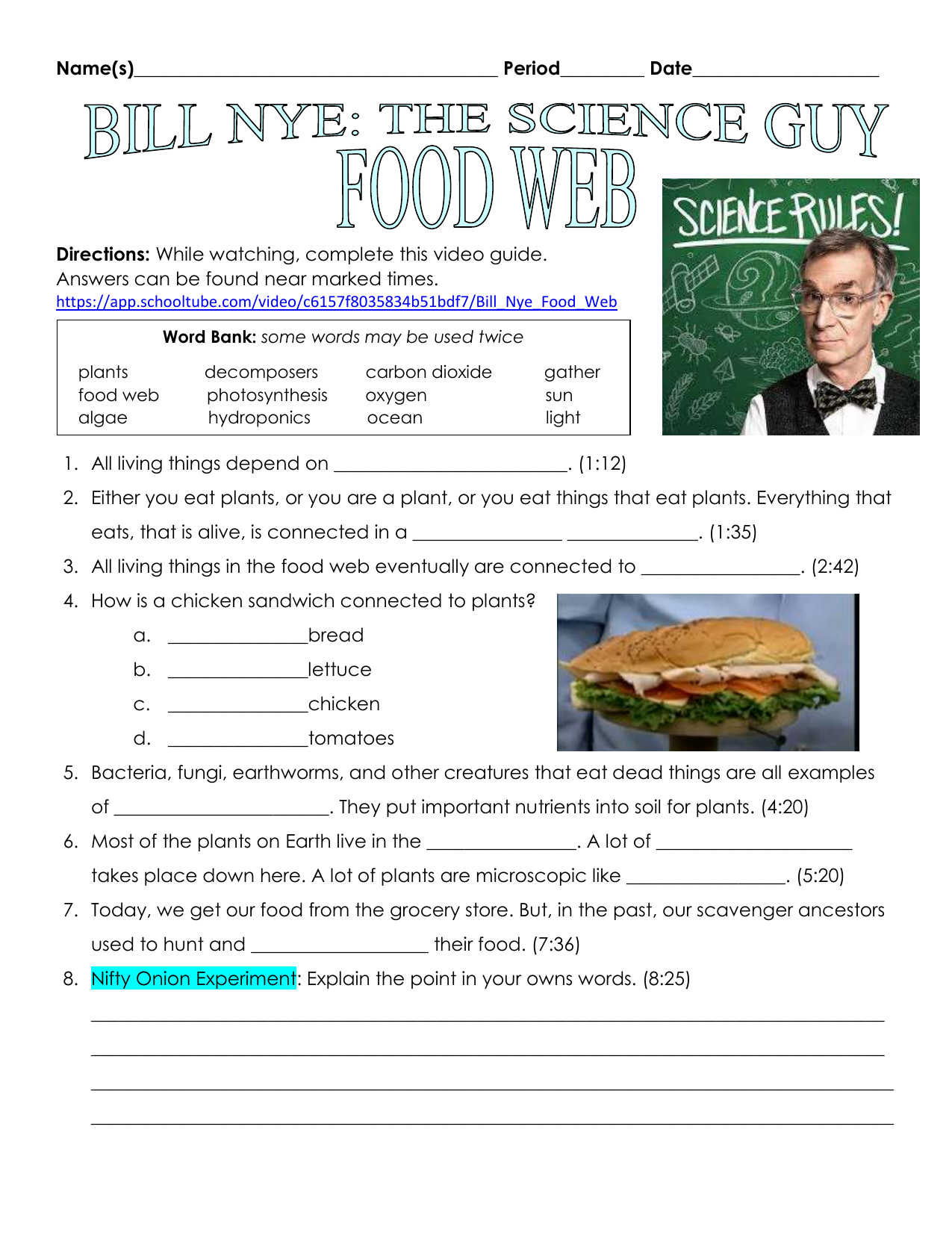Bill Nye Food Web Video Question Throughout Bill Nye Plants Worksheet