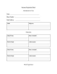 Resume Preparation Sheet