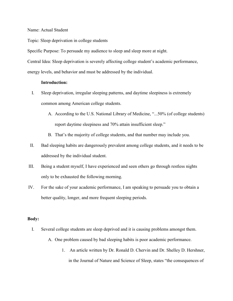 Sleep deprivation in college students