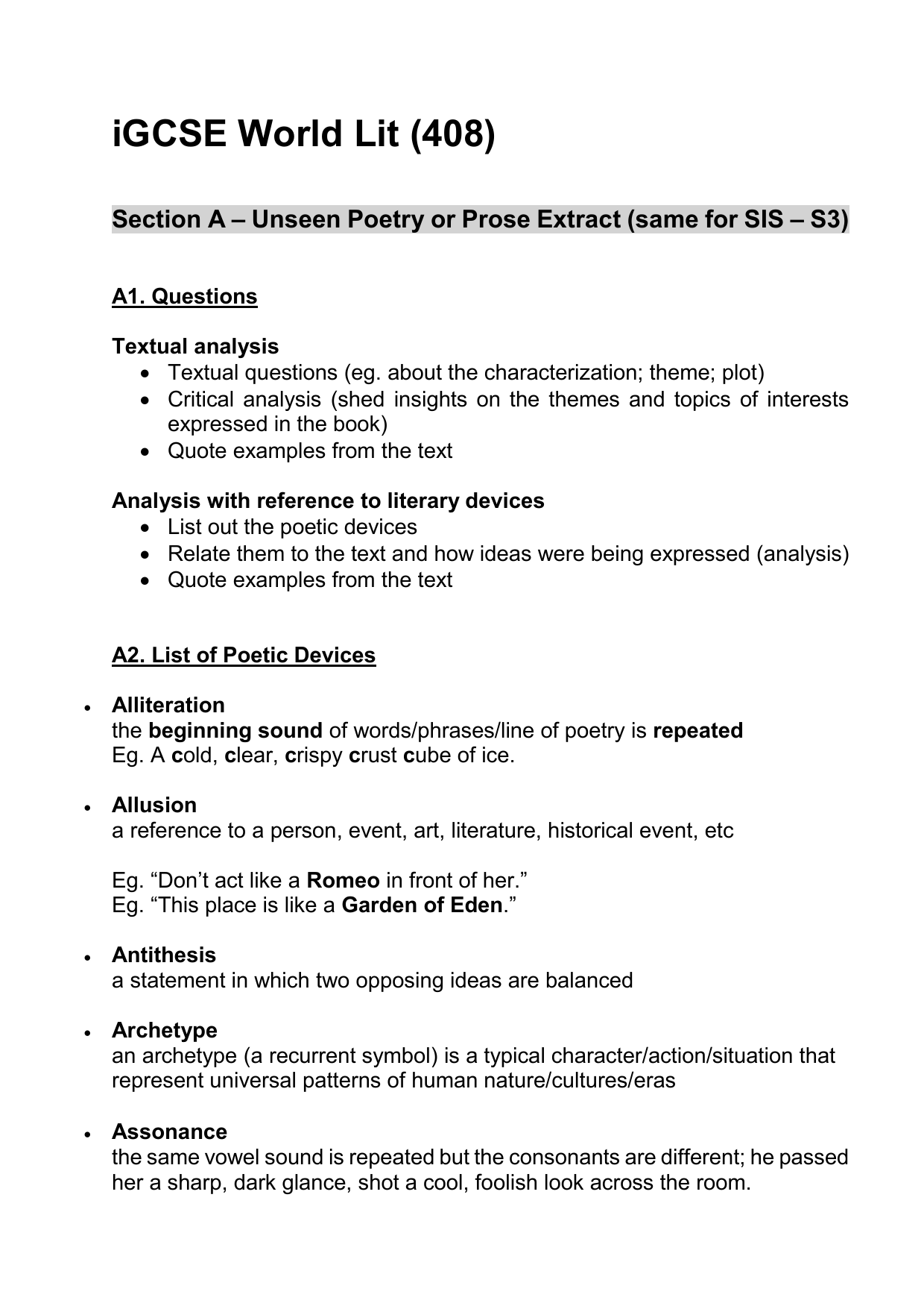 Igcse Literary Devices