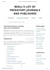 Beall's List of Predatory Journals and Publishers - Publishers