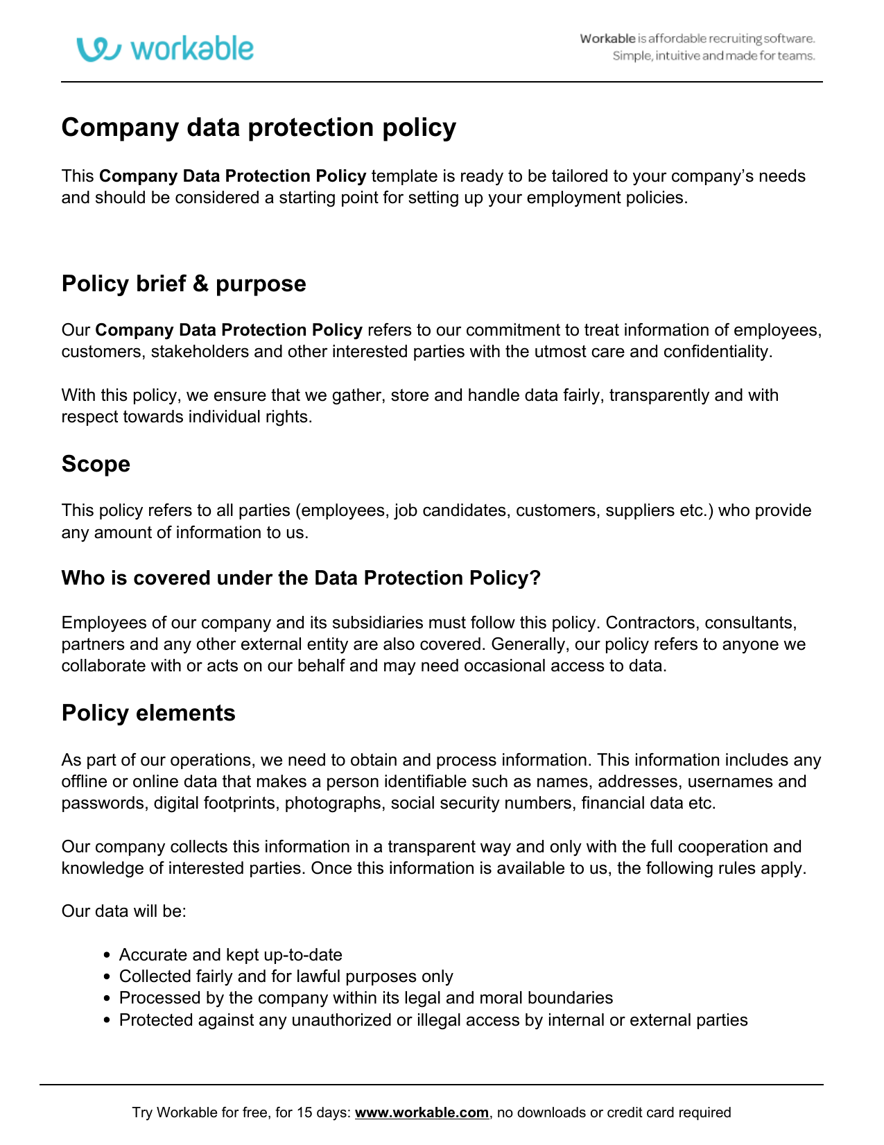 Customer Data Privacy Policy Template
