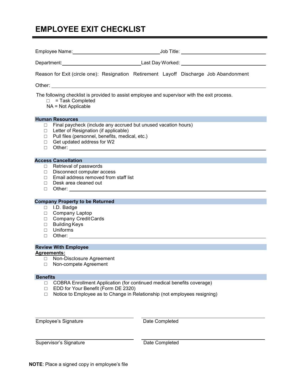 Free Employee Exit Form Template