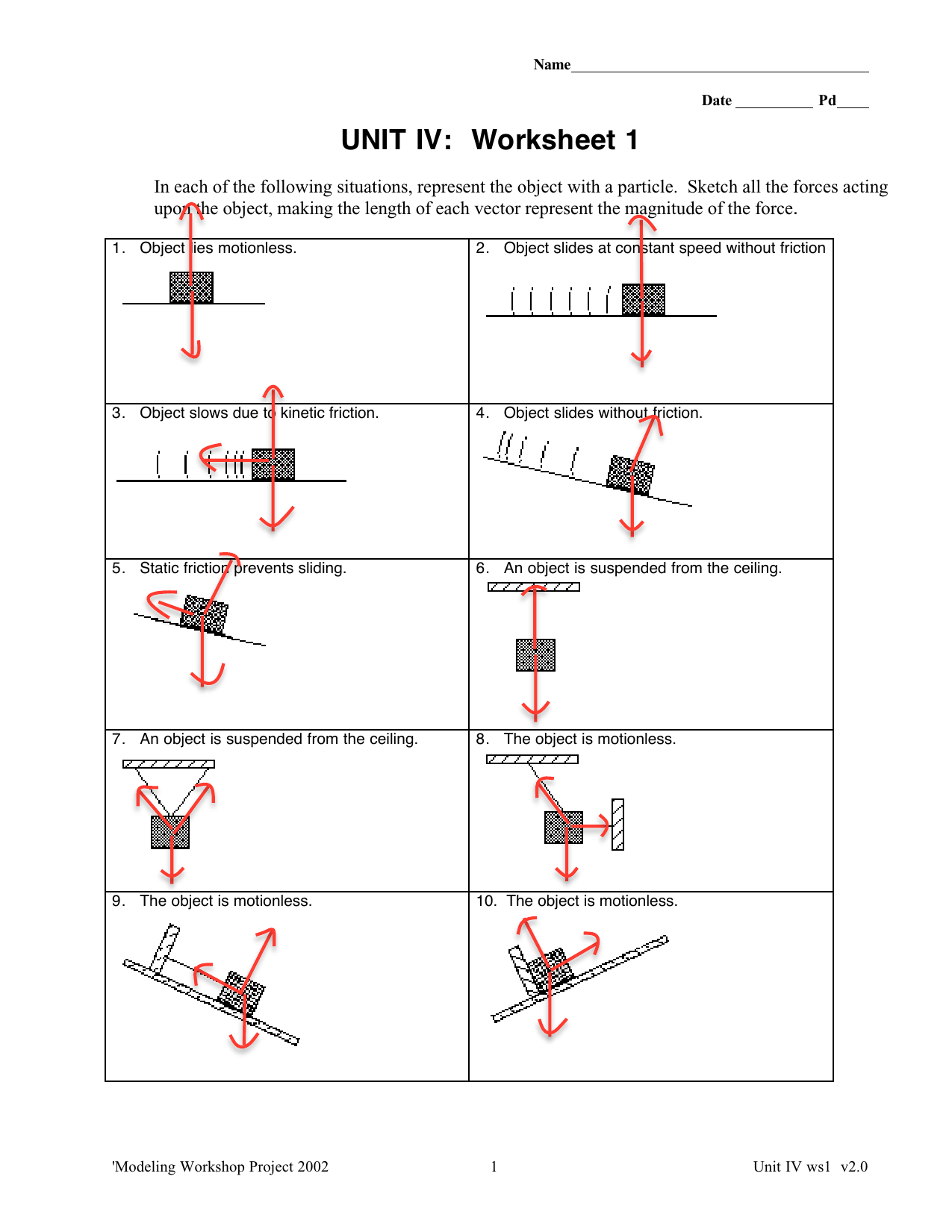 Drawing Force Diagrams Worksheet 2 Answers