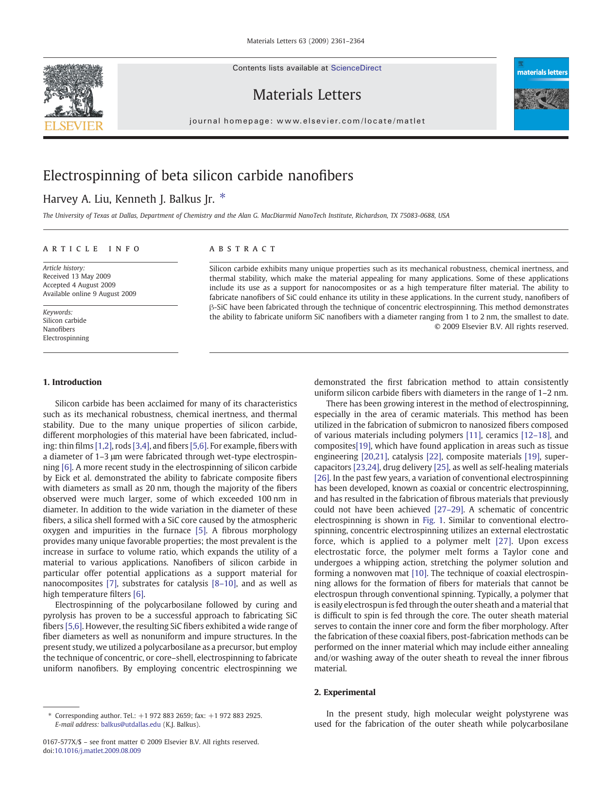 Electrospinning Of Beta Silicon Carbide Nanofibers