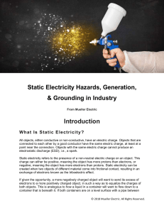 Static Electricity Hazards, Generation and  Grounding in Industry
