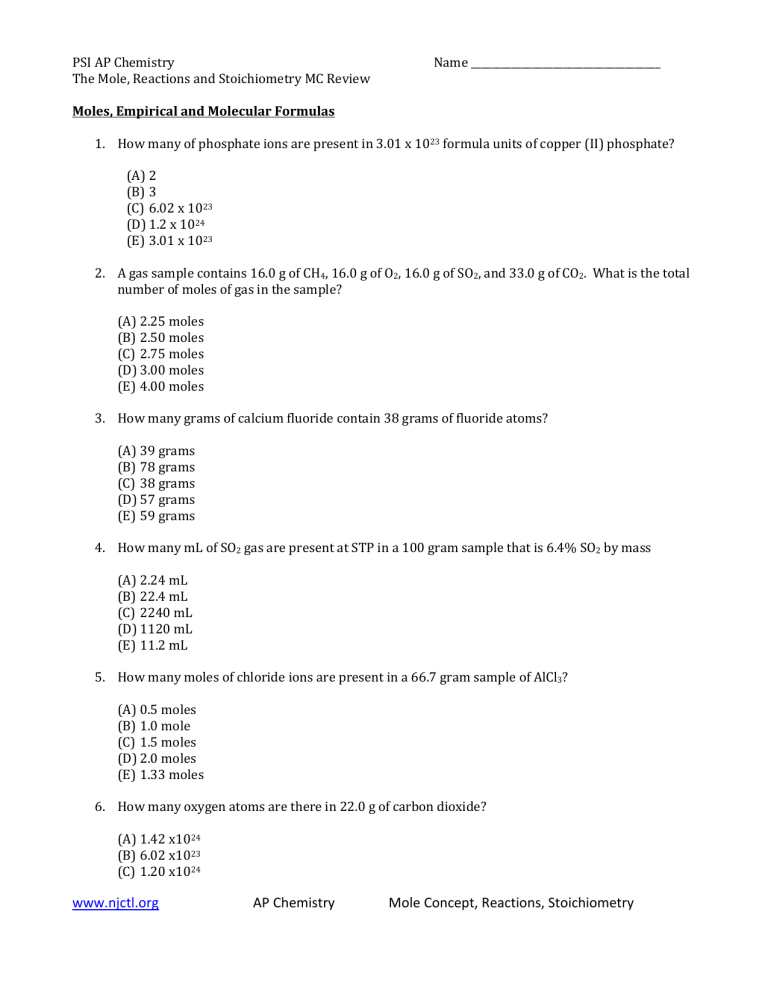 Worksheet moles wordfile