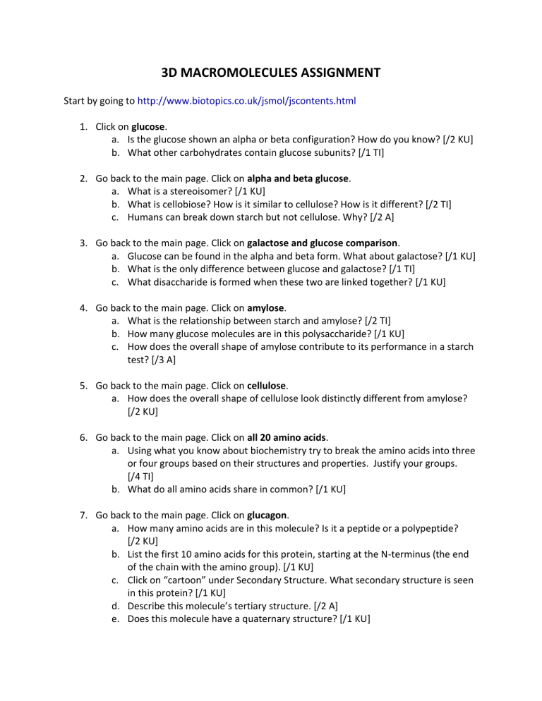 macromolecules assignment teacher edition