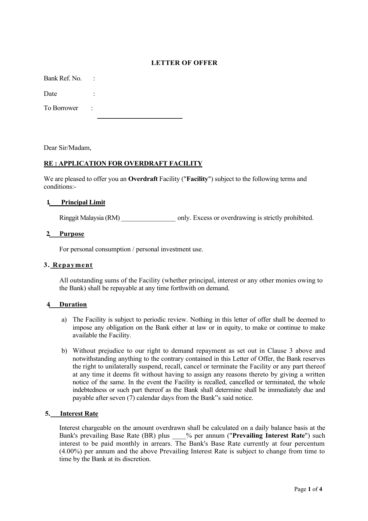 Bank Loan Offer Letter Template