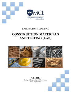 CE141L CONSTRUCTION MATERIALS AND TESTING LABORATORY MANUAL