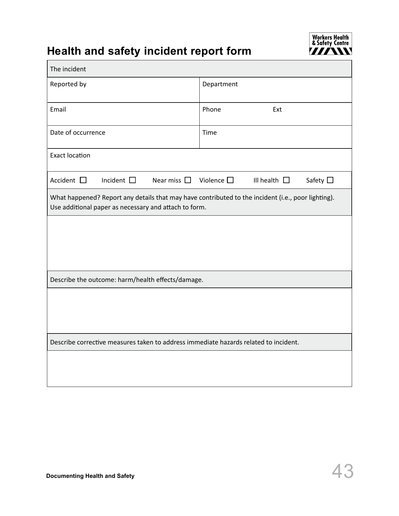 EHS Incident Report Template With Regard To First Aid Incident Report Form Template