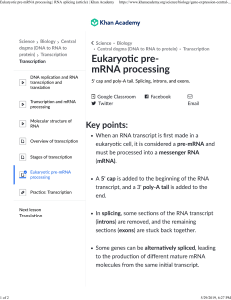 Eukaryotic pre-mRNA processing   RNA splicing (article)   Khan Academy