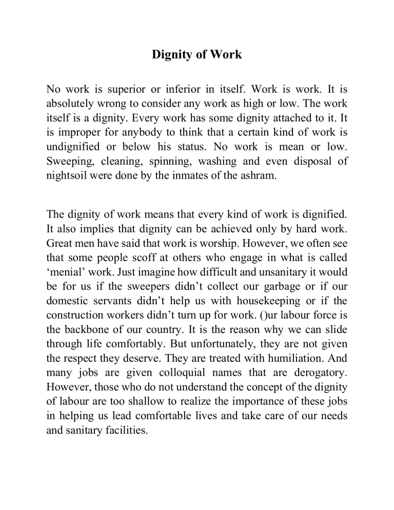 dignity of work essay for 2nd year