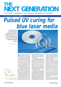 Pulsed UV curing for blue laser media