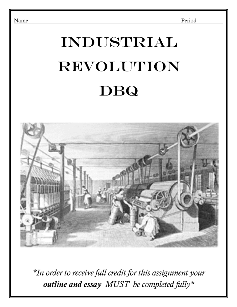dbq 12 the industrial revolution beginnings essay