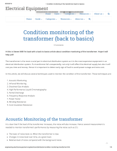 ▷ Condition monitoring of the transformer (back to basics)