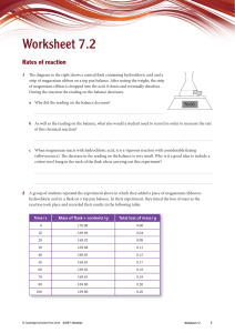 Rates of Reaction Worksheet 7.2