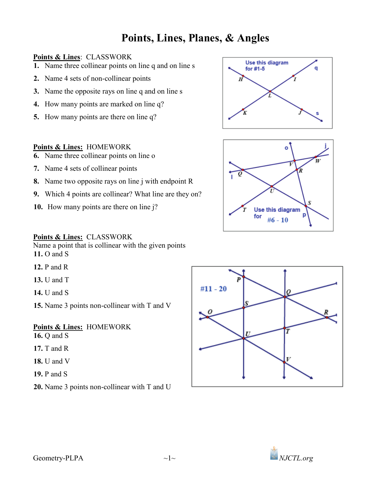 6th Grade Math Points Lines Planes Angles Worksheets