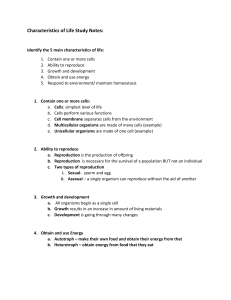 Characteristics of Life Study Notes