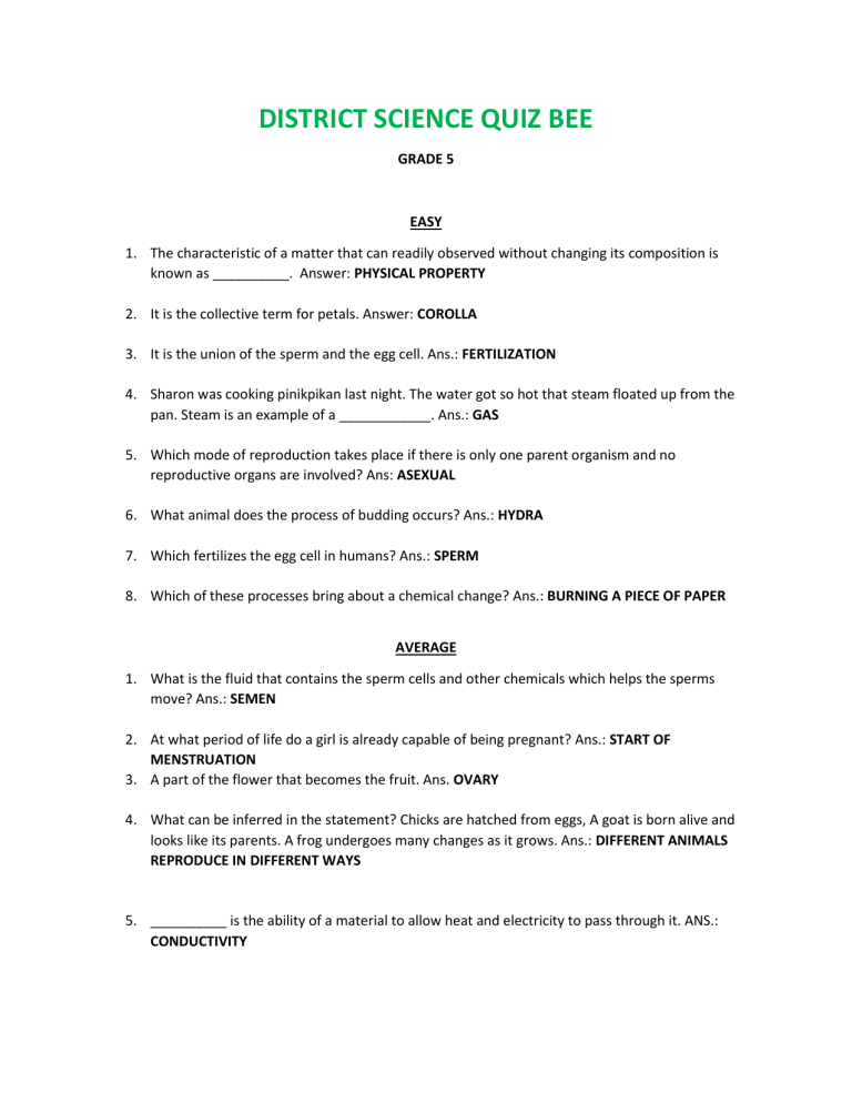 Science Quiz Bee Questions And Answers For Grade 3 Tagalog