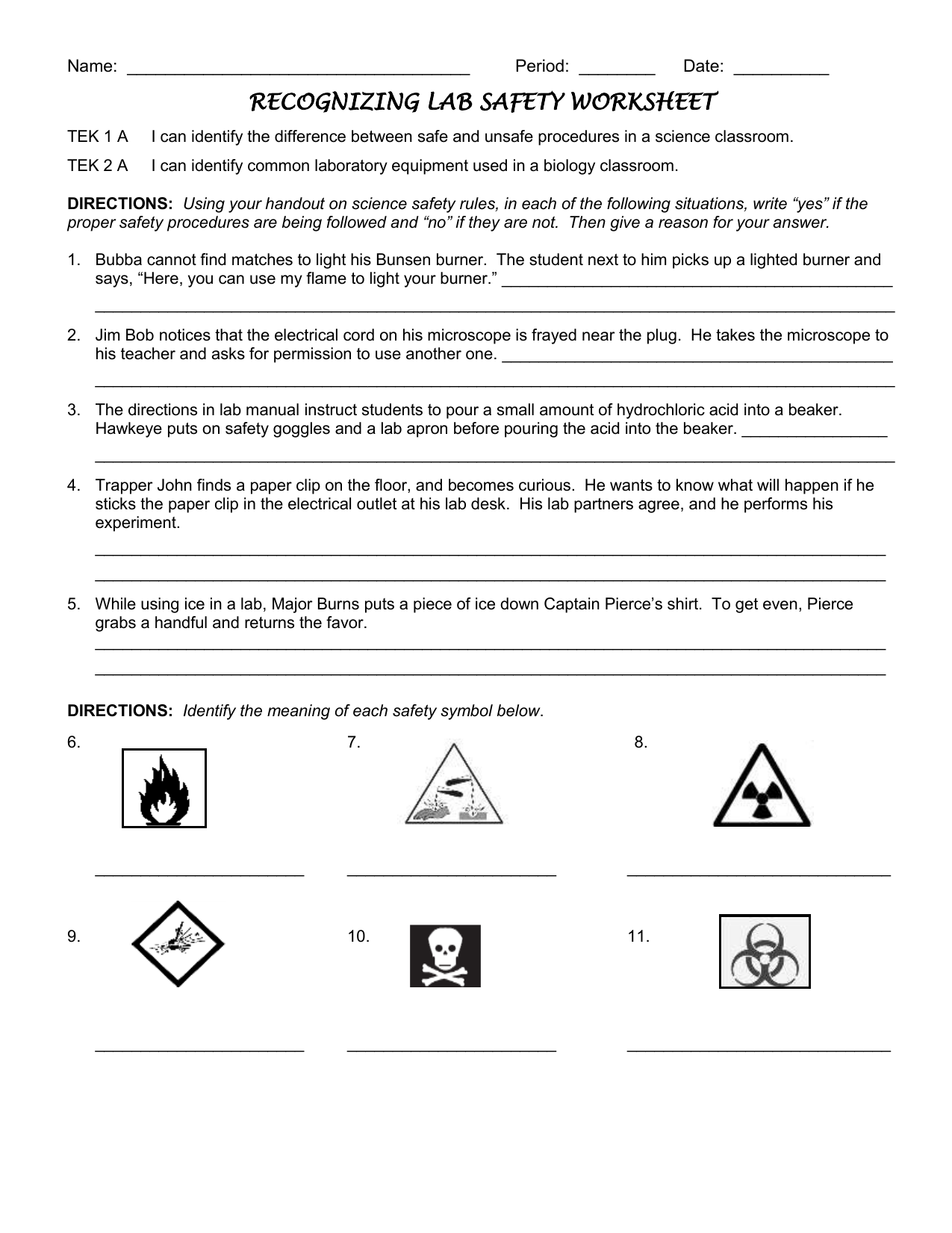 Lab Safety Worksheet 11 With Regard To Lab Safety Worksheet Answer Key