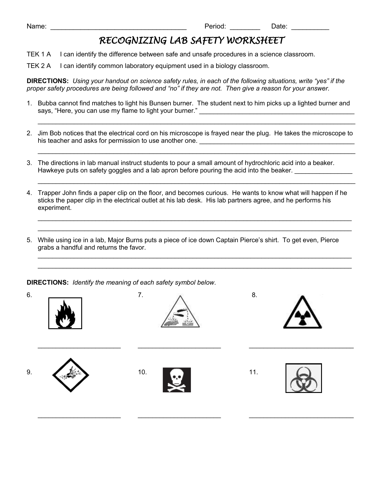 Lab Safety Worksheet 4 Inside Lab Safety Worksheet Answers