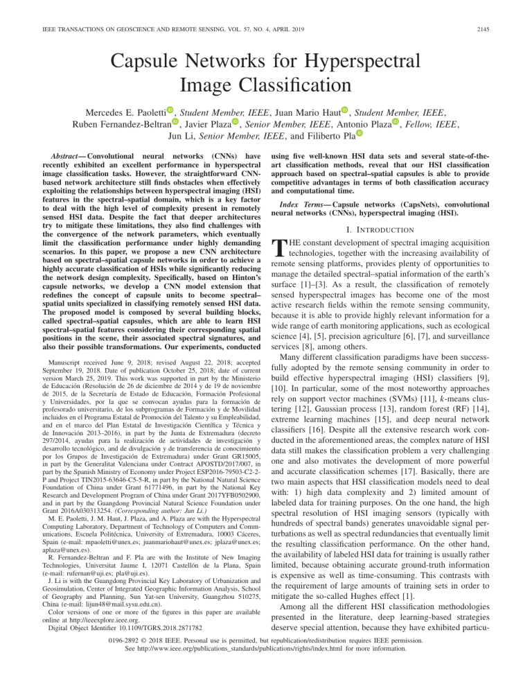 Capsule Networks for Hyperspectral Image Classification - IEEE