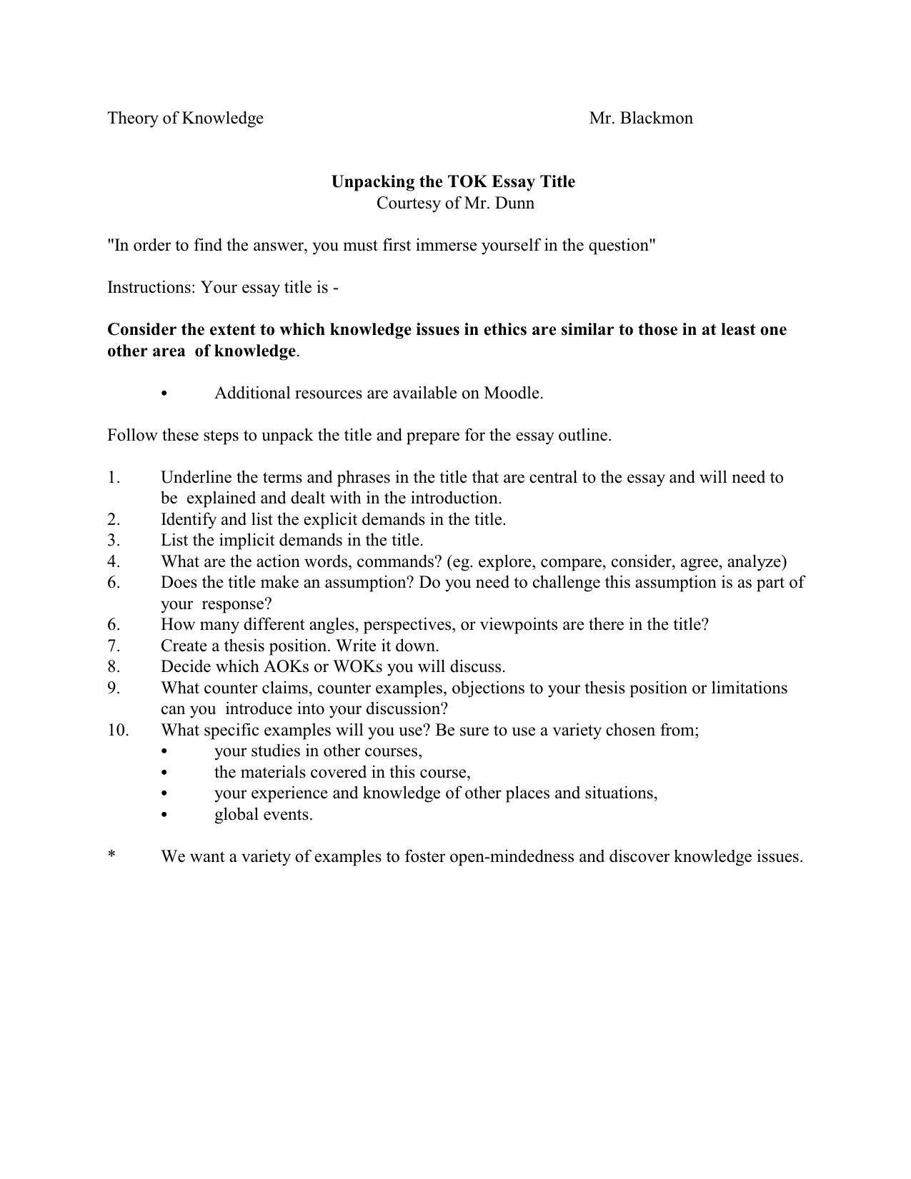 example of tok essay outline