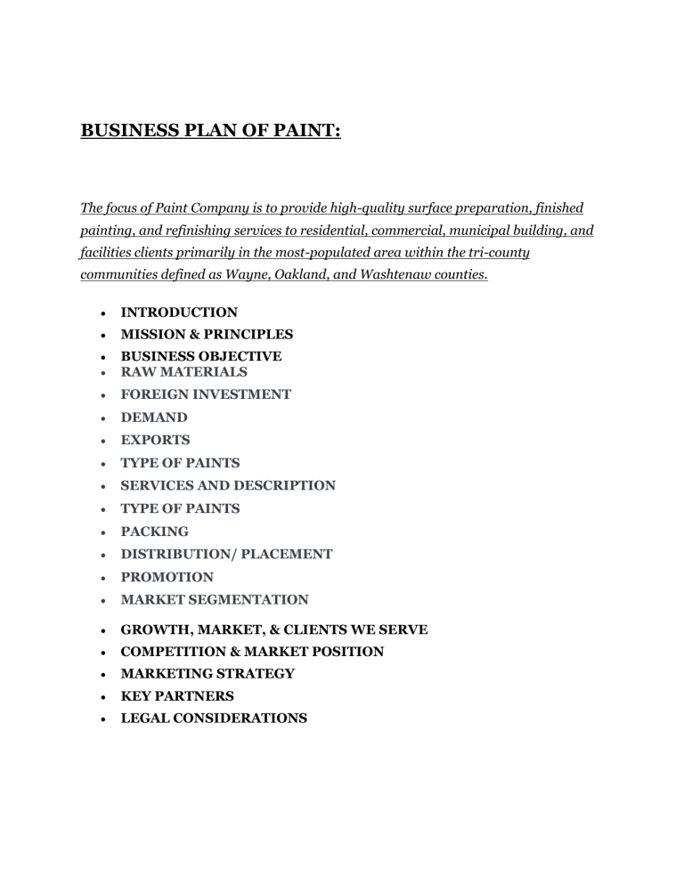 paint industry business plan