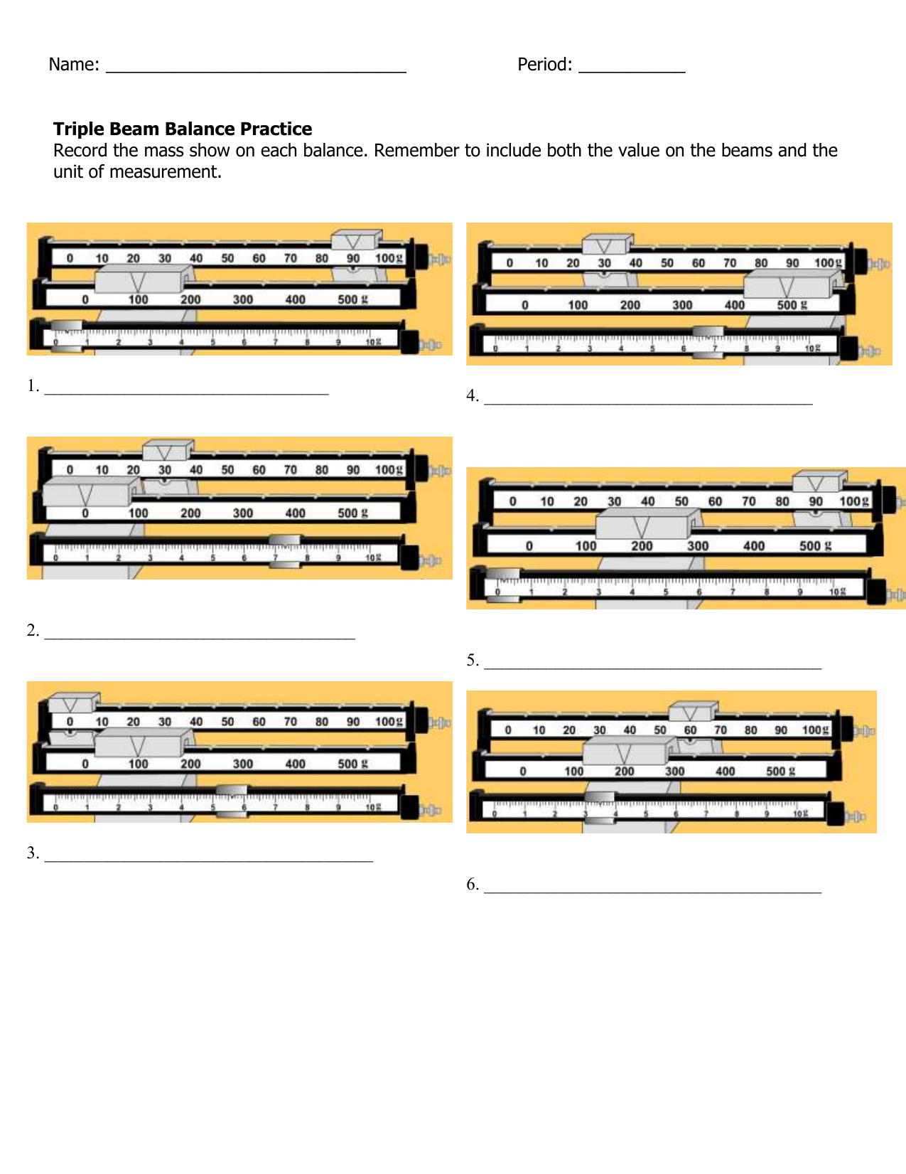 a-triple beam balance practice Throughout Triple Beam Balance Practice Worksheet