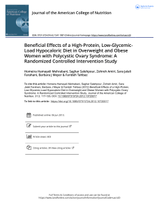 Beneficial Effects of a High Protein Low Glycemic Load Hypocaloric Diet in Overweight and Obese Women with Polycystic Ovary Syndrome A Randomized