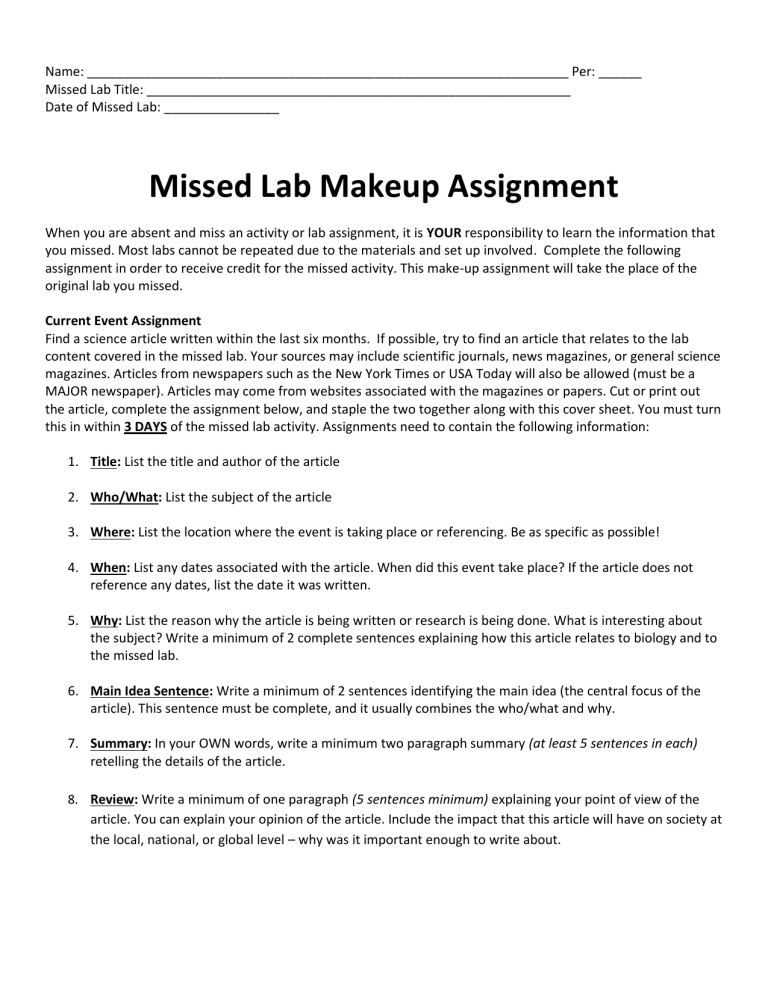 make up lab assignment
