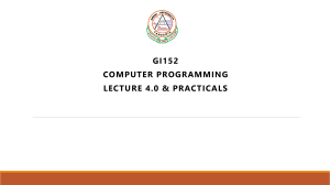 Lecture 4 and Practicals