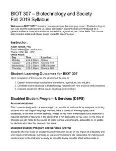 BIOT 307 F19 Course Syllabus