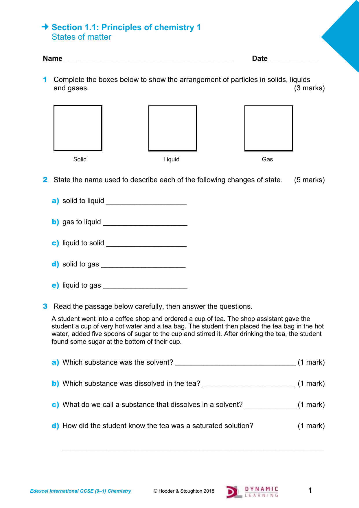 States Of Matter Worksheet