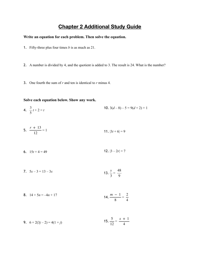 Chapter 2 Additional Study Guide
