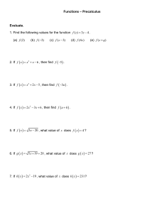 Worksheet - Functions Overview