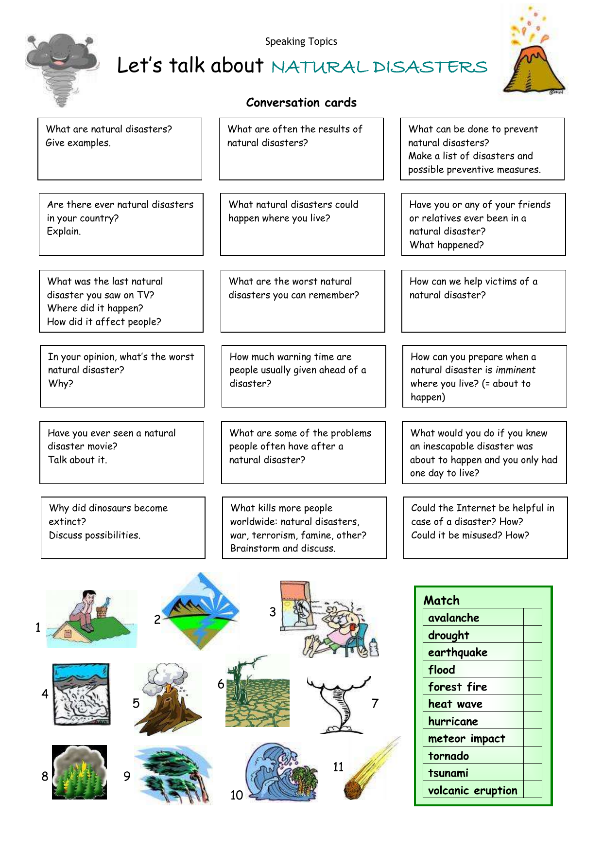 Natural Disasters Worksheets