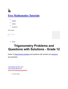 Trigonometry Problems and Questions with Solutions - Grade 12