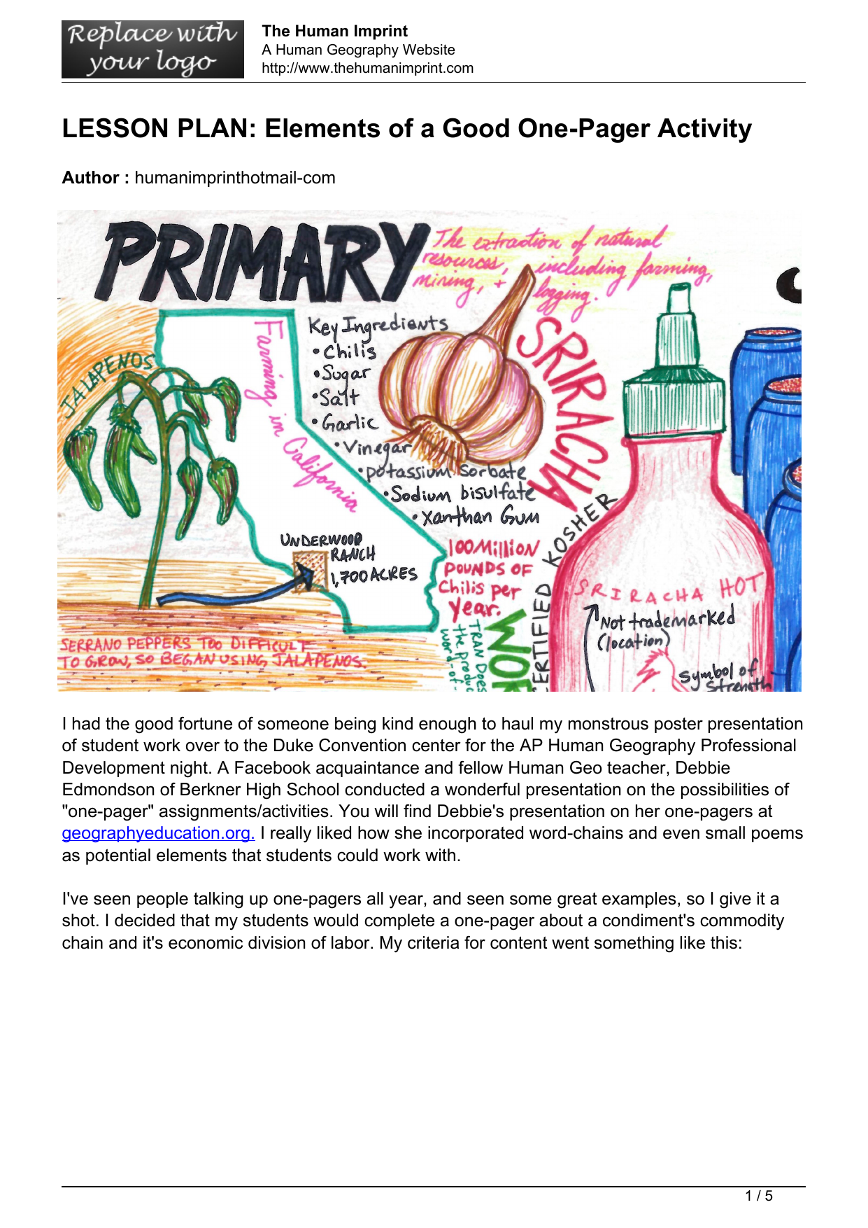 ONE PAGER ACTIVITY